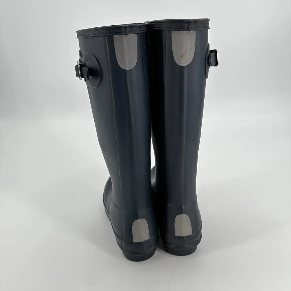 Hunter Navy Matte Waterproof Adjustable Outdoor Pull On Wellie Tall 6 Rain Boot - Picture 3 of 8